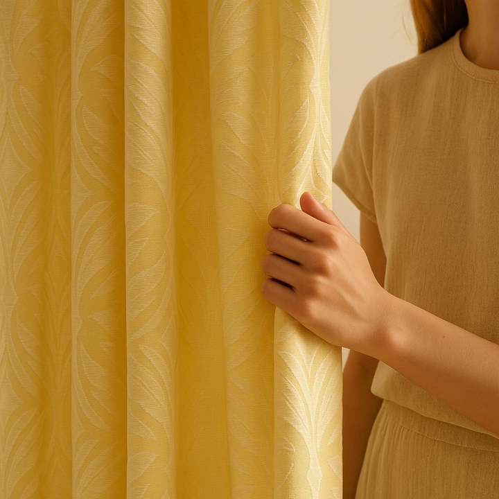 Luxury Cotton-Linen Jacquard Leaf-Pattern Curtains – Custom Sizes, Blackout or Light-Filtering