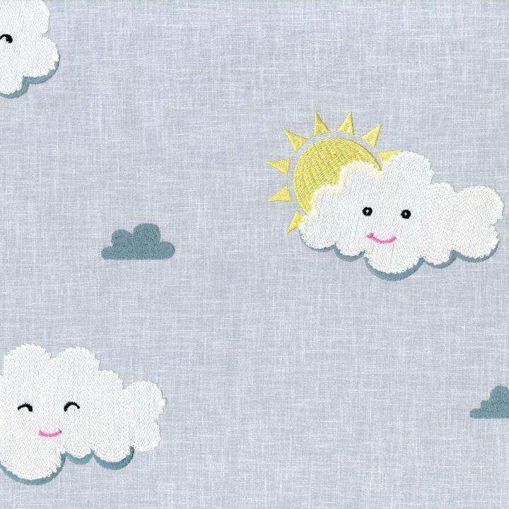 Happy Cloud & Sunshine Blue Linen Roman Blind – Made-to-Measure Kids & Nursery | Light-Filter or Blackout