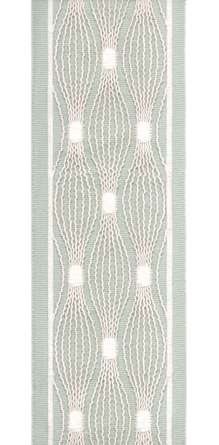 Embroidered Lace Trim | 10cm Wide Cotton Canvas | Delicate Openwork Pattern | Curtain, Cushion & Craft Trimming by the Metre Aqua Cream