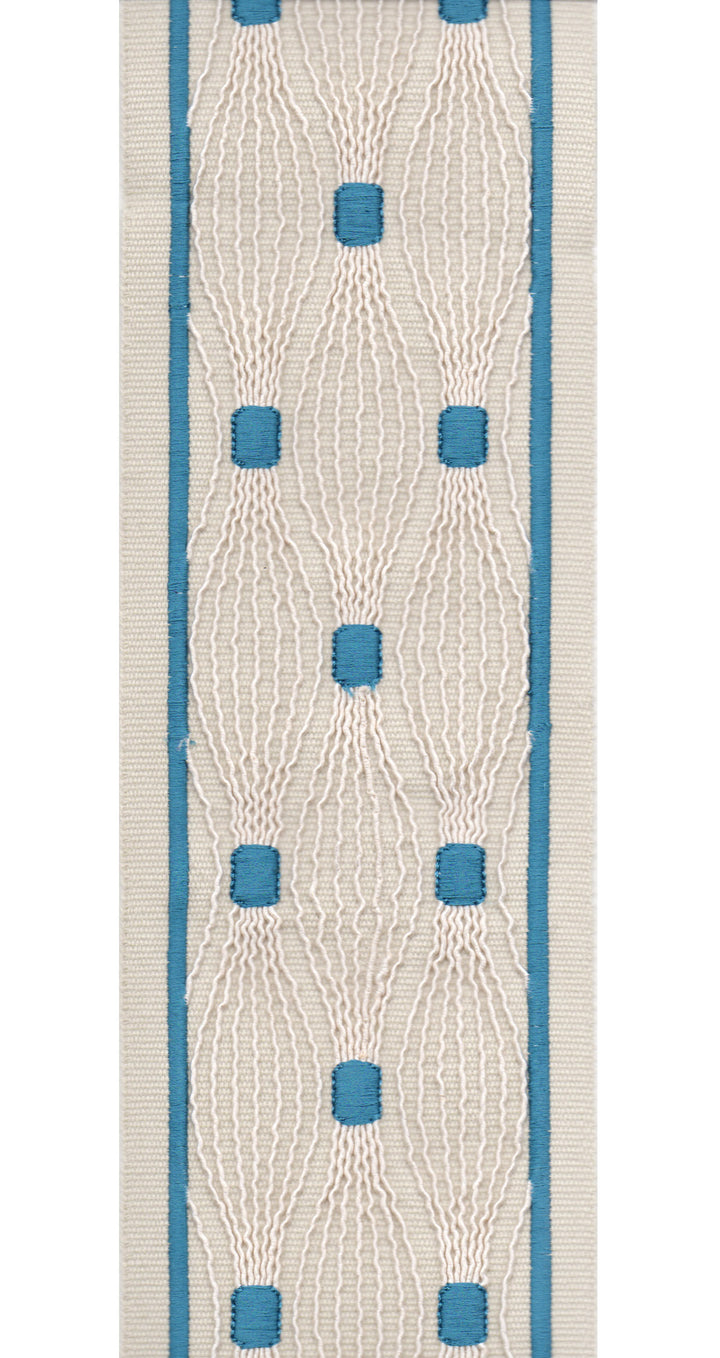 Embroidered Lace Trim | 10cm Wide Cotton Canvas | Delicate Openwork Pattern | Curtain, Cushion & Craft Trimming by the Metre Taupe Blue