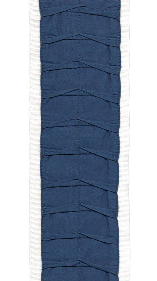 Textured Pleated Trim | 10cm Wide Cotton Canvas | Upholstery, Curtains & Crafts | Sold by the Metre Ivory Navy