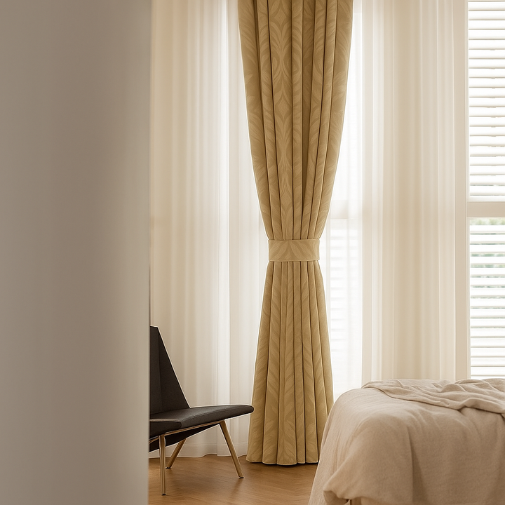 Luxury Cotton-Linen Jacquard Leaf-Pattern Curtains – Custom Sizes, Blackout or Light-Filtering