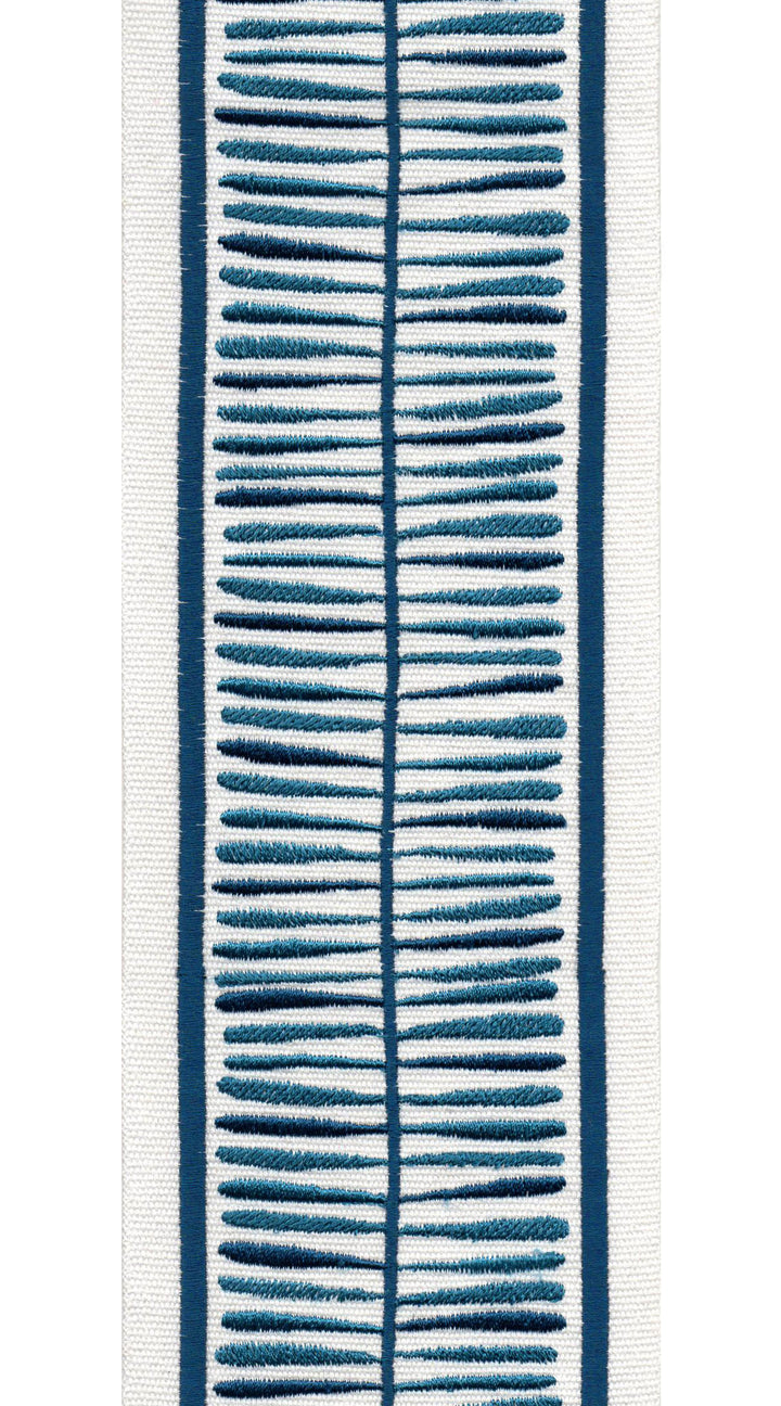 Wide Cotton Canvas Embroidered Trim Tape | 4 Inch (10.16cm) | 5 Colours | By The Metre Ivory Navy