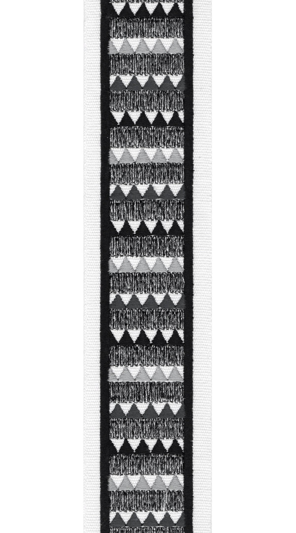 Geometric Textured Cotton Canvas Trim | 2.5 Inch / 6.35cm Tribal Border Tape | By The Metre Ivory Black