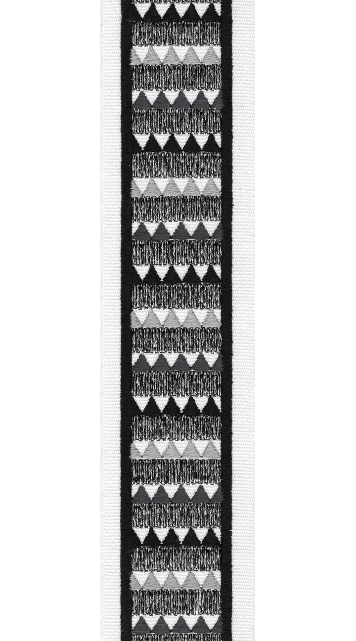 Geometric Textured Cotton Canvas Trim | 2.5 Inch / 6.35cm Tribal Border Tape | By The Metre Ivory Black