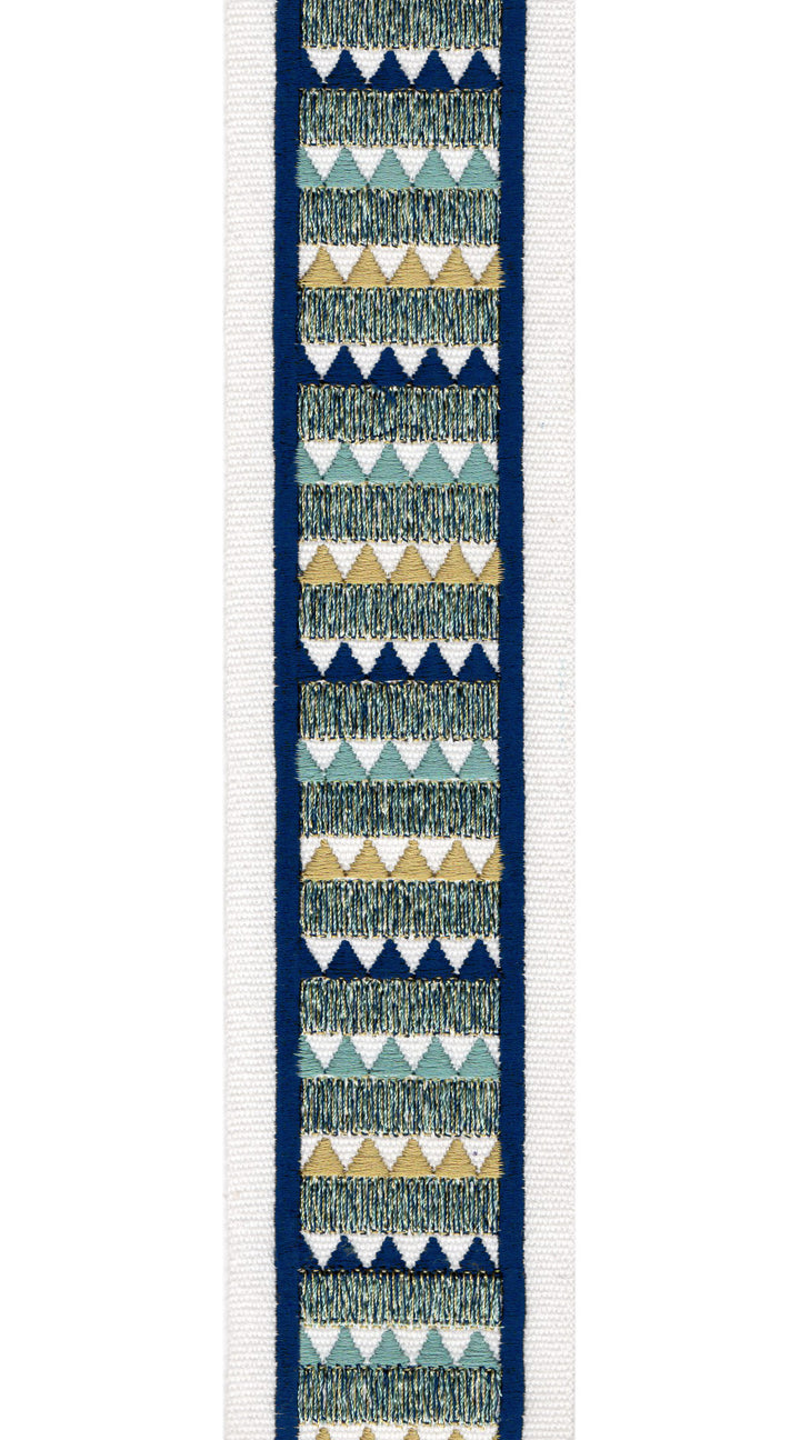 Geometric Textured Cotton Canvas Trim | 2.5 Inch / 6.35cm Tribal Border Tape | By The Metre Ivory Aqua