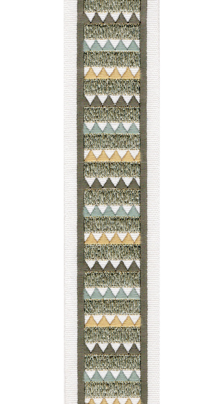 Geometric Textured Cotton Canvas Trim | 2.5 Inch / 6.35cm Tribal Border Tape | By The Metre Ivory Grey
