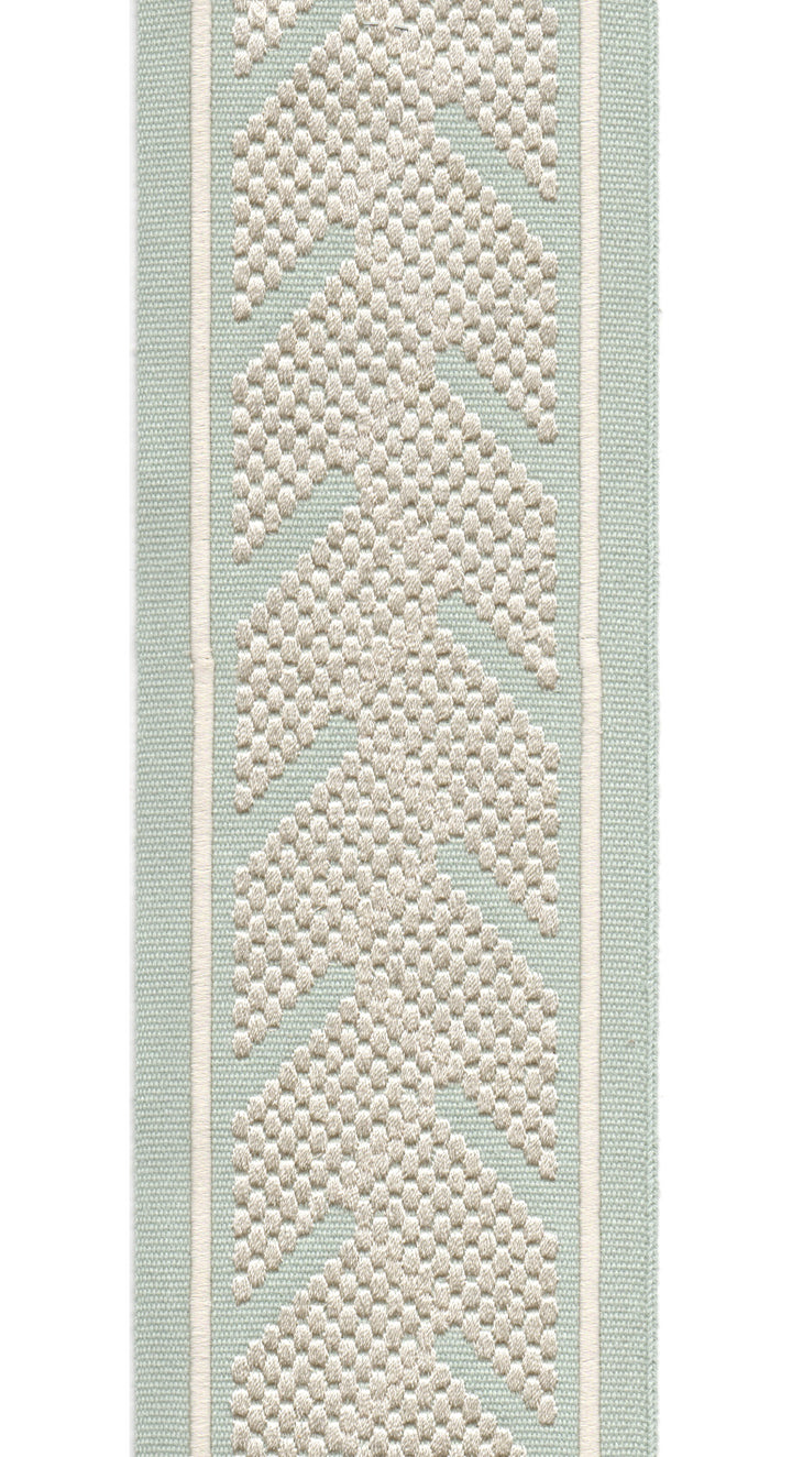 Embroidered Chevron Trim | 10cm Wide Cotton Canvas | Modern Geometric Design | Curtain, Cushion & Craft Trimming by the Metre Aqua Beige
