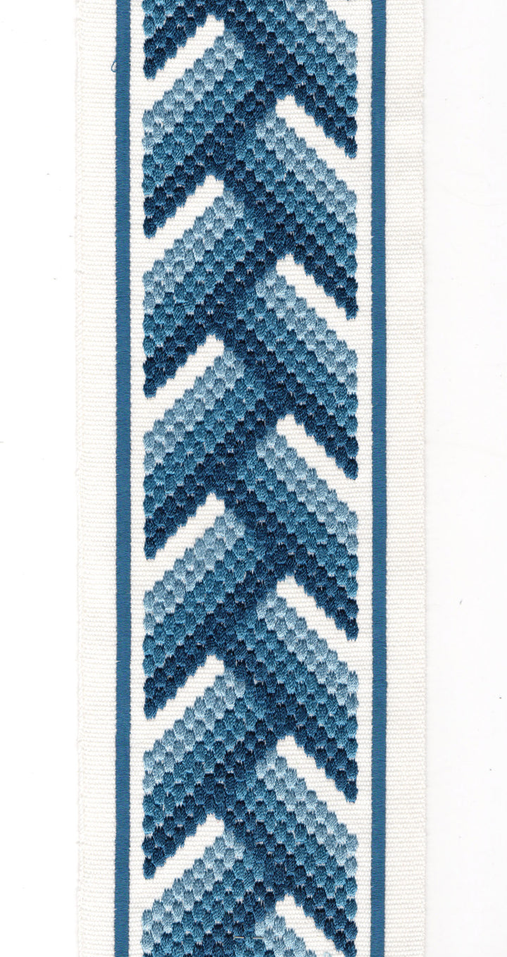 Embroidered Chevron Trim | 10cm Wide Cotton Canvas | Modern Geometric Design | Curtain, Cushion & Craft Trimming by the Metre Ivory Blue
