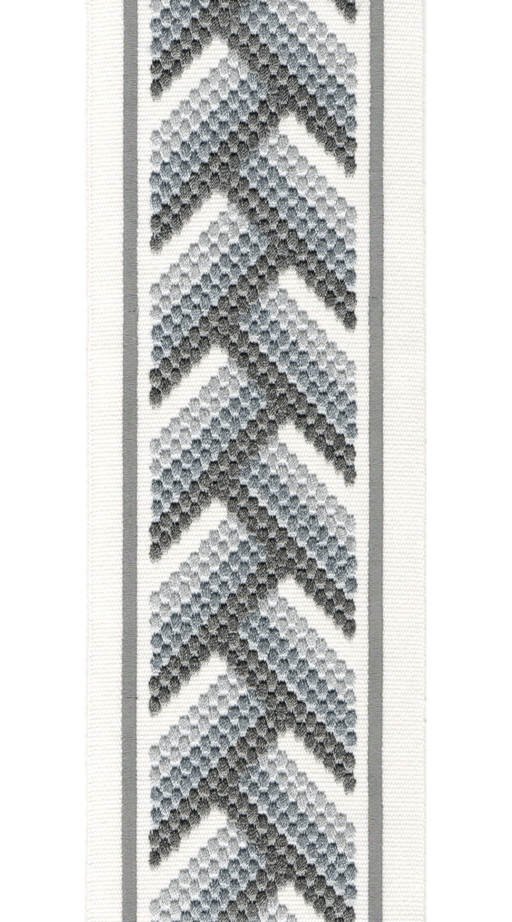 Embroidered Chevron Trim | 10cm Wide Cotton Canvas | Modern Geometric Design | Curtain, Cushion & Craft Trimming by the Metre Ivory Grey