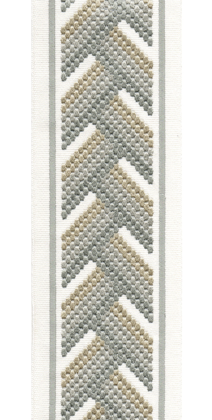 Embroidered Chevron Trim | 10cm Wide Cotton Canvas | Modern Geometric Design | Curtain, Cushion & Craft Trimming by the Metre Ivory Silver