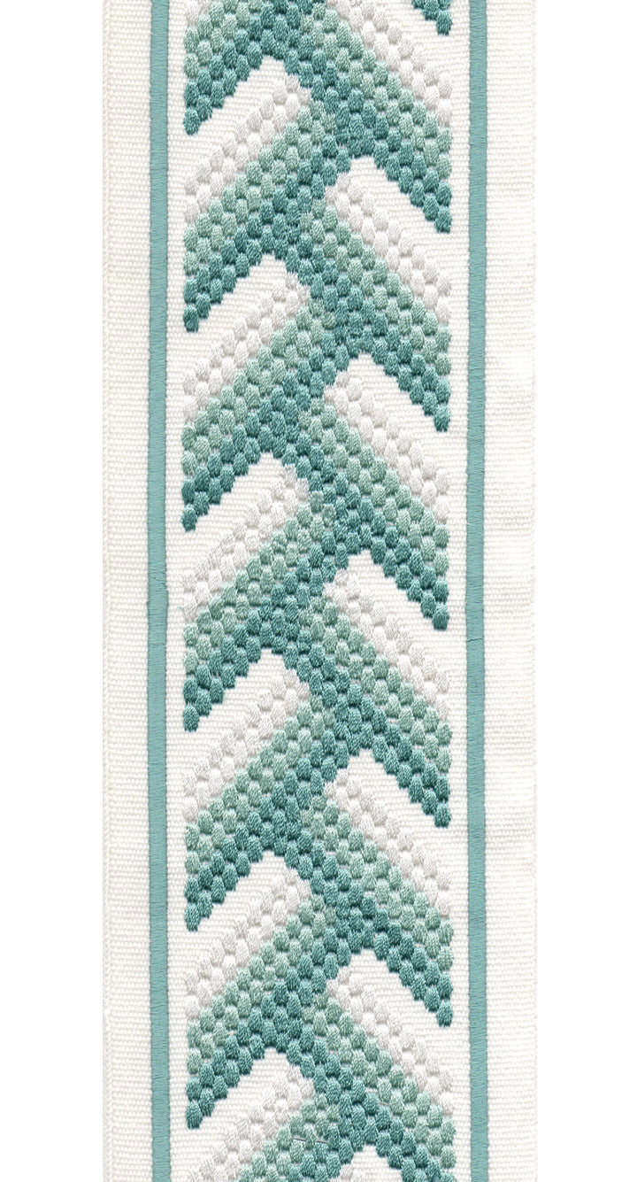 Embroidered Chevron Trim | 10cm Wide Cotton Canvas | Modern Geometric Design | Curtain, Cushion & Craft Trimming by the Metre Ivory Teal