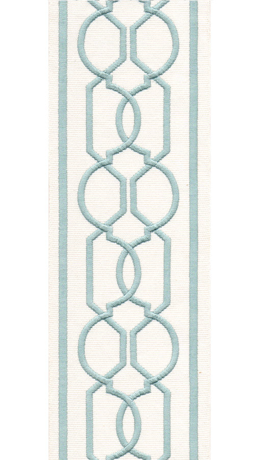 Geometric Embroidered Trim | 10cm Wide | Modern Design for Curtains, Cushions & Crafts | By the Metre Ivory Spa