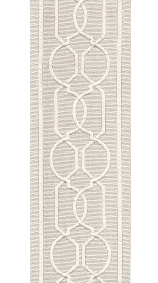 Geometric Embroidered Trim | 10cm Wide | Modern Design for Curtains, Cushions & Crafts | By the Metre Taupe Cream