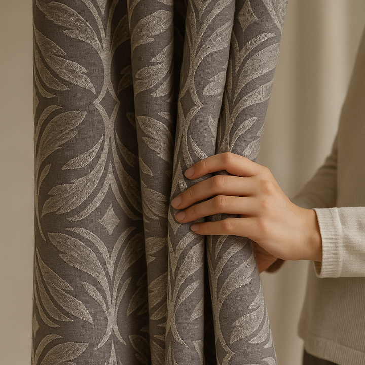 Luxury Cotton-Linen Jacquard Leaf-Pattern Curtains – Custom Sizes, Blackout or Light-Filtering