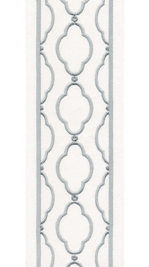 Quatrefoil Embroidered Trim | 10cm Wide Cotton Canvas | Moroccan Design for Curtains, Cushions & Crafts | By the Metre Ivory - Soft Blue