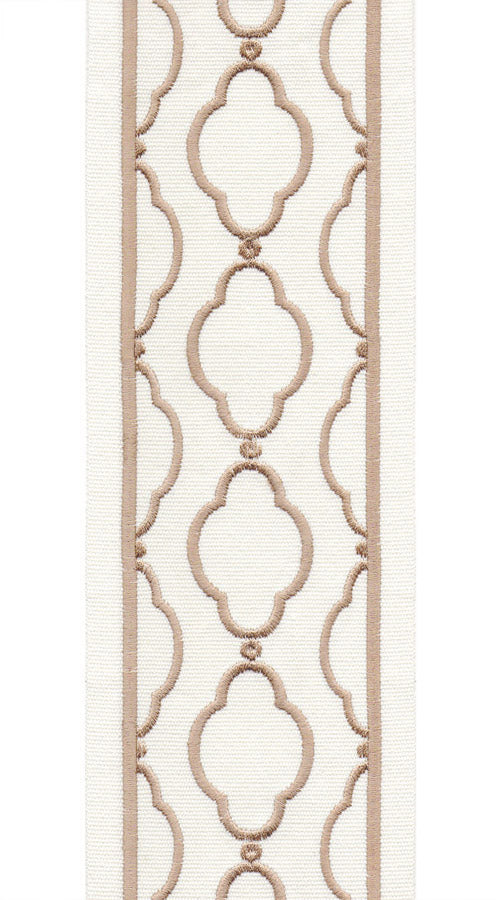 Quatrefoil Embroidered Trim | 10cm Wide Cotton Canvas | Moroccan Design for Curtains, Cushions & Crafts | By the Metre Ivory - Beige