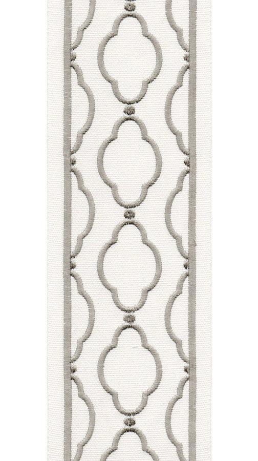Quatrefoil Embroidered Trim | 10cm Wide Cotton Canvas | Moroccan Design for Curtains, Cushions & Crafts | By the Metre Ivory - Grey
