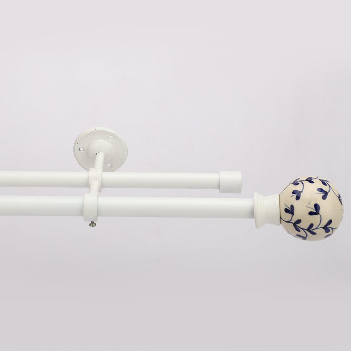 White Double Curtain Pole | Swirl Finials | Rustproof | 25KG Load | Modern Style
