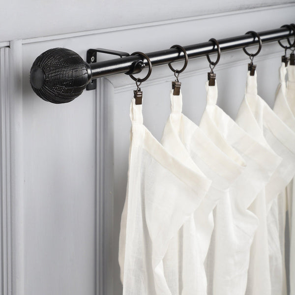 Black Extendable Curtain Pole | 19mm | Textured Metal Finials | 61-366cm