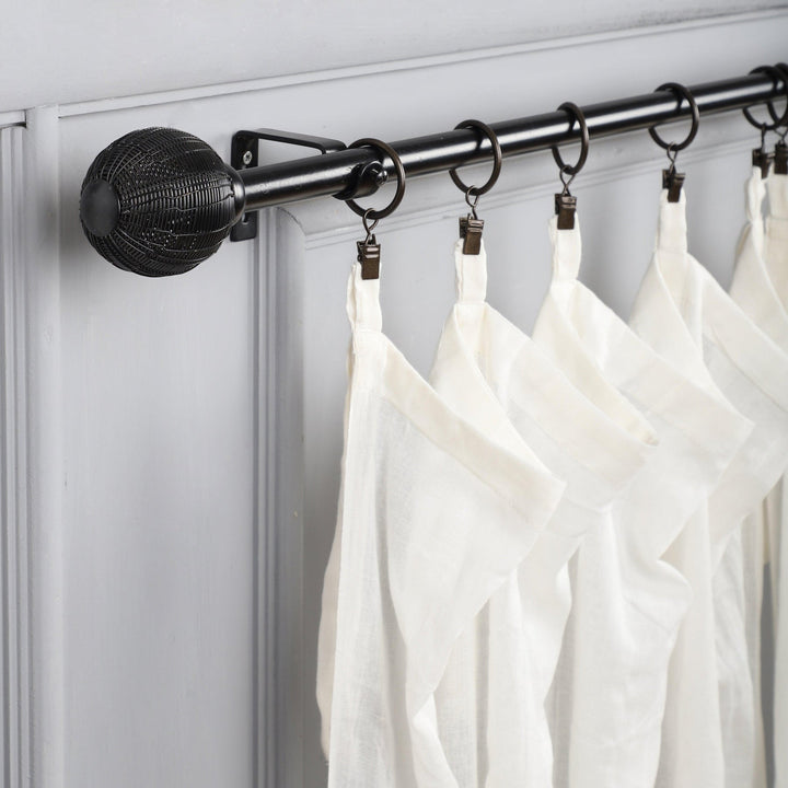 Black Extendable Curtain Pole | 19mm | Textured Metal Finials | 61-366cm