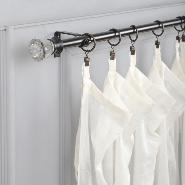 Black Extendable Curtain Pole | 19mm | Crystal Glass Finials | 61-366cm