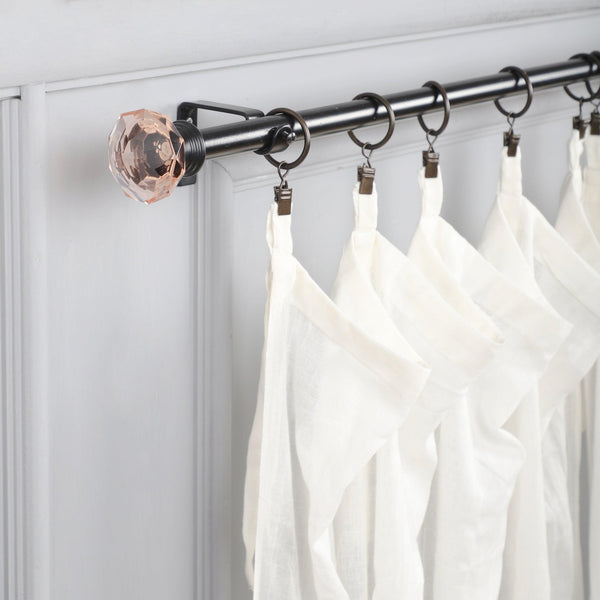 Black Extendable Curtain Pole | 19mm | Coral Glass Finials | 61-366cm