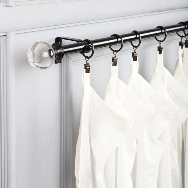 Black Extendable Curtain Pole | 19mm | Glass Ball Finials | 61-366cm