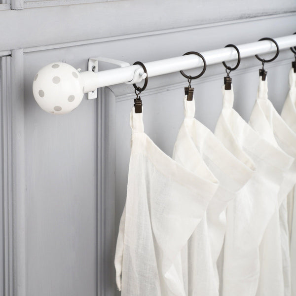 White Extendable Curtain Pole | 19mm | Polka Dot Finials | 61-366cm