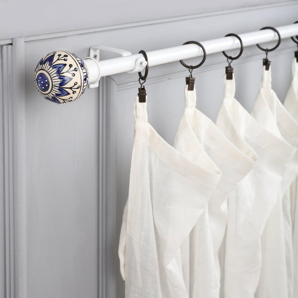 White Extendable Curtain Pole | 19mm | Moroccan Ceramic Finials | 61-366cm
