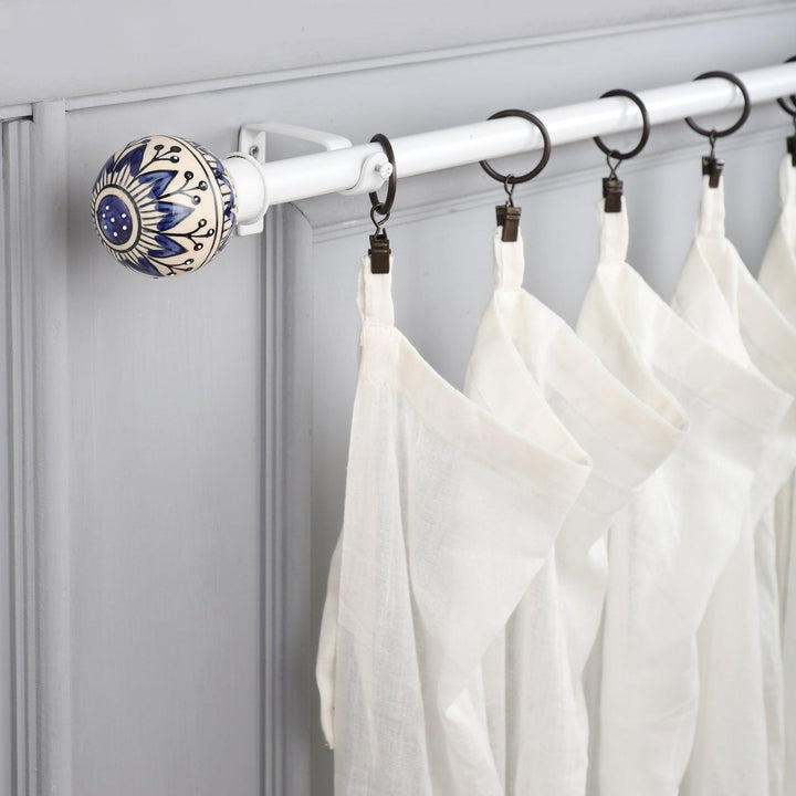 White Extendable Curtain Pole | 19mm | Moroccan Ceramic Finials | 61-366cm