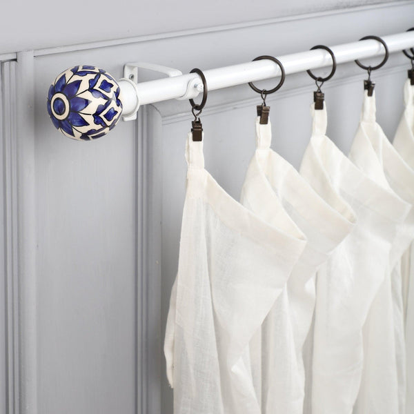 White Extendable Curtain Pole | 19mm | Moroccan Ceramic Finials | 61-366cm