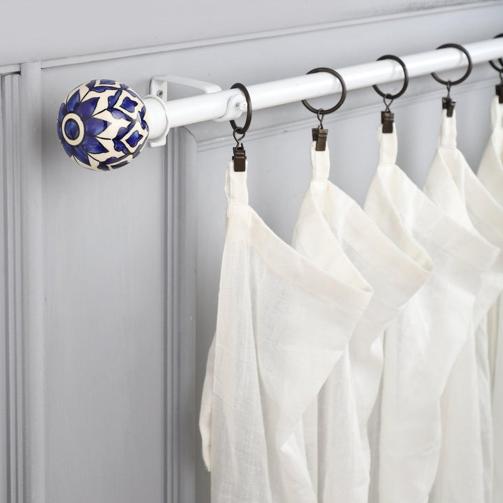 White Extendable Curtain Pole | 19mm | Moroccan Ceramic Finials | 61-366cm