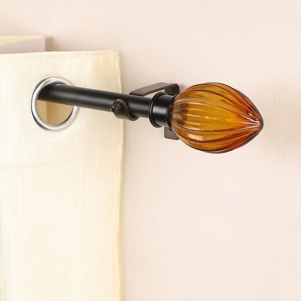Black Extendable Curtain Pole | 25mm | Amber Glass Finials | 61-366cm