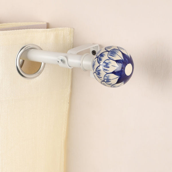 White Extendable Curtain Pole | Blue & White Ceramic Finials | 61-366cm