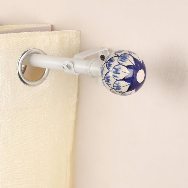 White Extendable Curtain Pole | Blue & White Ceramic Finials | 61-366cm