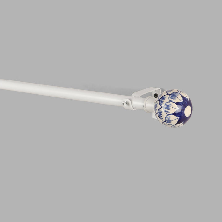 White Extendable Curtain Pole | Blue & White Ceramic Finials | 61-366cm