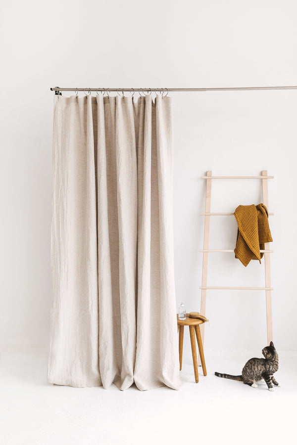 Organic Linen Shower Curtain | Natural Color | Eco-Friendly & Mold-Resistant | UK Made