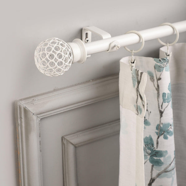 White Extendable Curtain Pole | 25mm | Cage Finials | 61-366cm