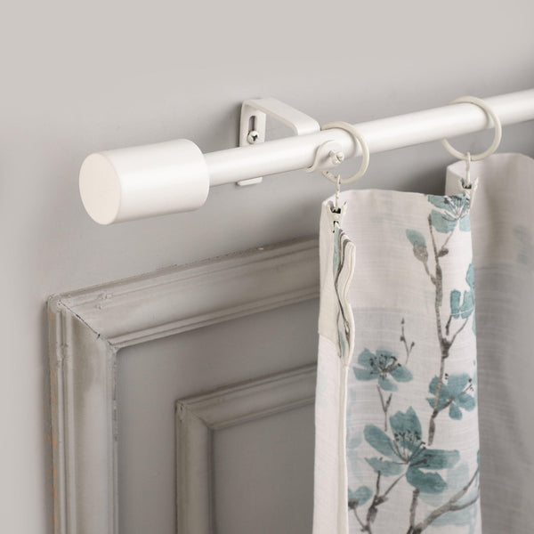 White Extendable Curtain Pole | Textured Finials | 61-366cm