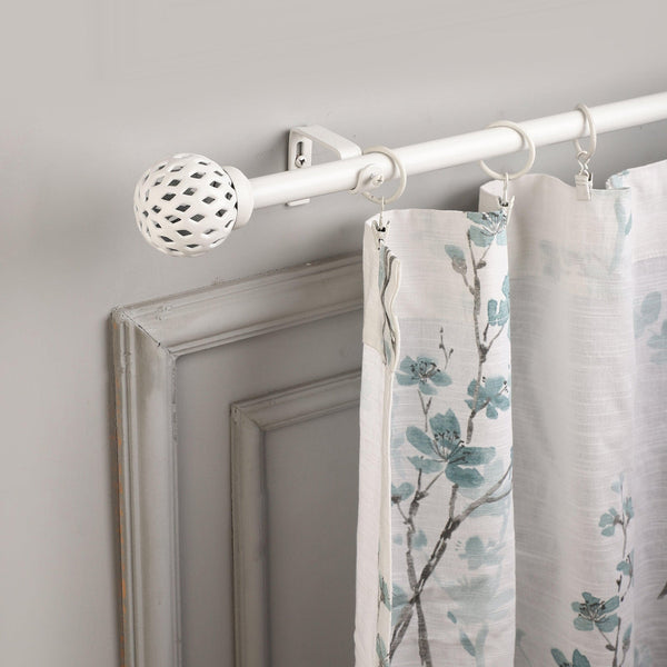 White Extendable Curtain Pole | Geometric Cage Finials | 61-366cm