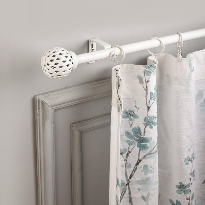White Extendable Curtain Pole | Geometric Cage Finials | 61-366cm