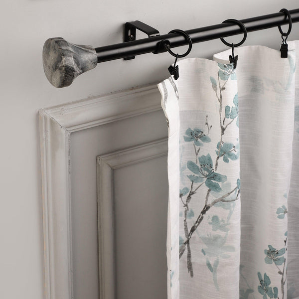 Black Extendable Curtain Pole | Marble Finials | 61-366cm