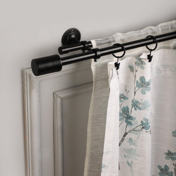 Black Double Curtain Pole | Rustproof & Heavy Duty | Extendable | Minimalist Finials | 28-144 Inch
