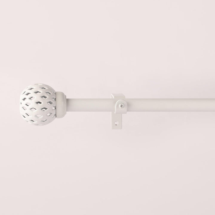 White Extendable Curtain Pole | Geometric Cage Finials | 61-366cm