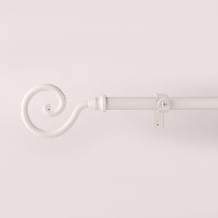White Extendable Curtain Pole | Spiral Cage Finials | 61-366cm