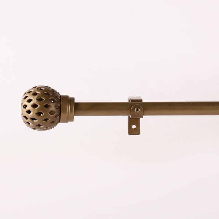 Gold Extendable Curtain Pole | Geometric Cage Finials | 61-366cm