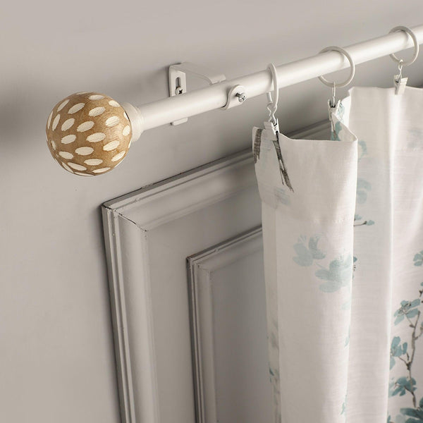 White Extendable Curtain Pole | Patterned Wooden Finials | 61-366cm