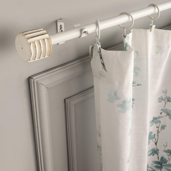White Extendable Curtain Pole | 19mm | Wooden Finials | 61-366cm