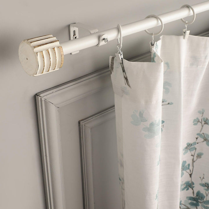 White Extendable Curtain Pole | 19mm | Wooden Finials | 61-366cm